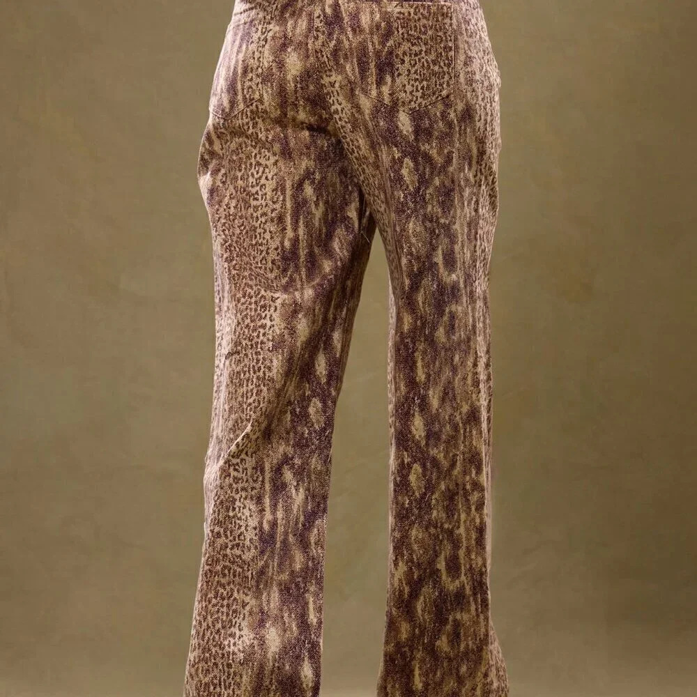 Multicolor Casual Women's Low Rise Snakeskin Denim Trousers - Picture 2 of 5